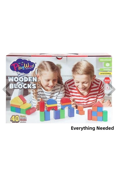 Hepsilazım Toy Wooden 40 Piece Colorful Blocks