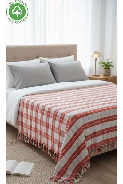 DNRYSL 100% Cotton Black Bench Woven Pique, Orange Checkered, Double Size 200...