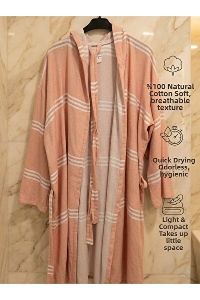 TECHTACT 100% Natural Cotton, Unisex Hooded Peshtemal Bathrobe, Quick-Drying,...