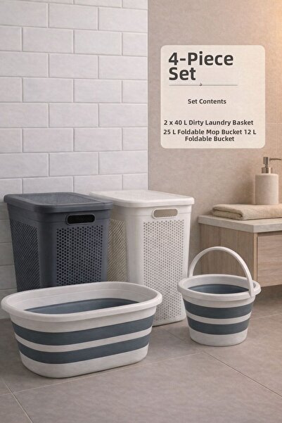 Funny Life Σετ 4 τεμαχίων - 2 καλάθια βρώμικων ρούχων 40 LT, 25 LT πτυσσόμενο...