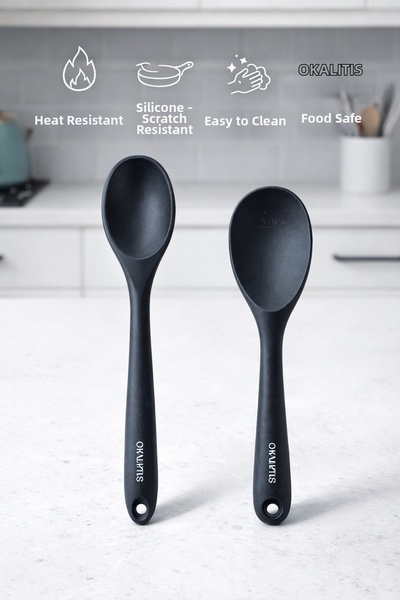 Single Set of 2 Hard-Tipped Heat-Resistant Deep Rice Cooking Spoons, Fireproof