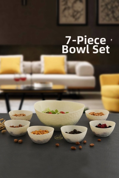 Leila طقم وعاء وجبات خفيفة كريمي مكون من 7 قطع - وعاء للوجبات الخفيفة - وعاء ...