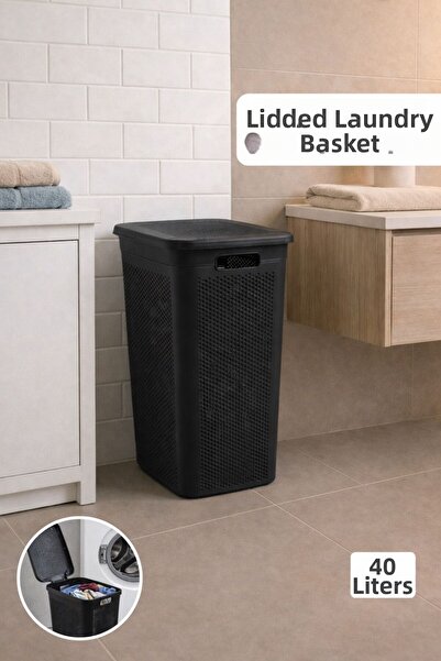 Funny Life Καλάθι βρώμικων ρούχων 40 λίτρων - Με καπάκι - Διάτρητο - Λεπτό κα...