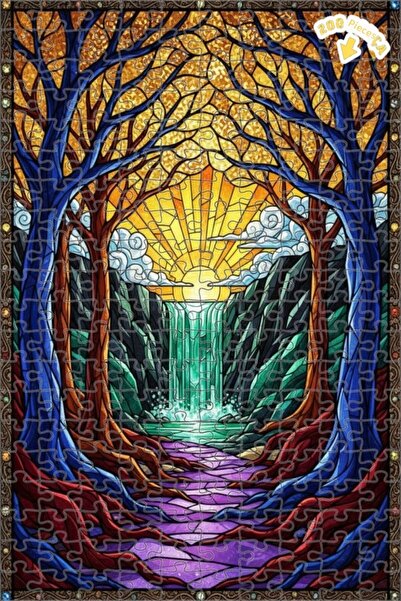 Teona Ahşap لغز خشبي بمنظر شلال الغابة السحرية مع زجاج ملون 200 قطعة 25×35