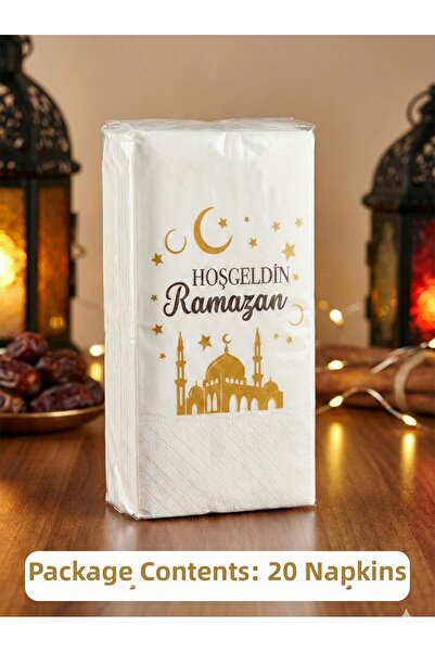 FESTİLO مناديل مطبوعة بعبارة 'مرحبًا برمضان'، عبوة واحدة تحتوي على 20 منديل