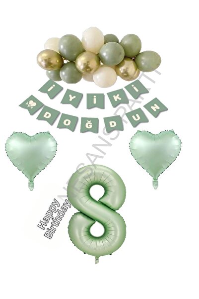 RÖNESANS PARTİ Rönesans Green Color Number Heart Banner Latex Balloon Birthda...