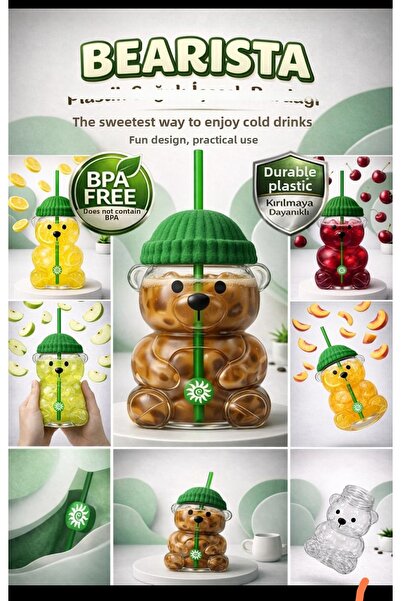 Acarlar Ticaret Barista Hard Plastic Cup with Teddy Bear Design 500 ml