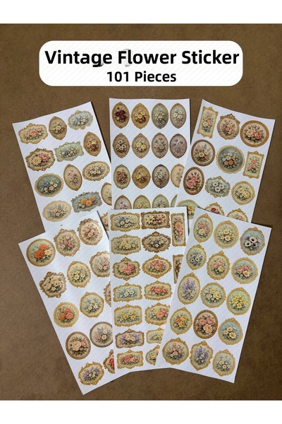 hdsticker مجموعة ملصقات ذات طابع زهري عتيق مكونة من 101 قطعة، ملصقات لتخطيط ا...