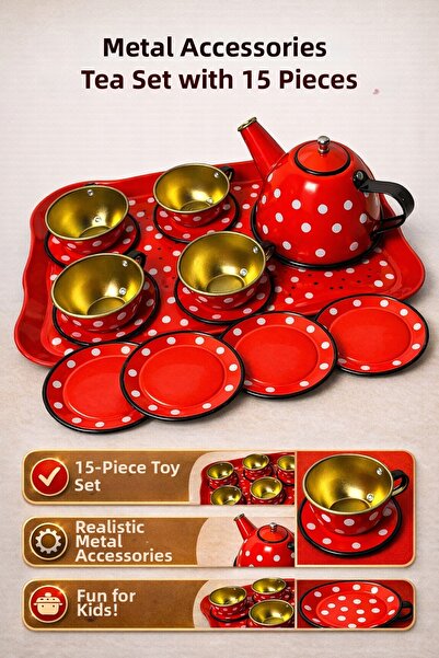 YILDIRIM OYUNCAK طقم إبريق شاي معدني مكون من 15 قطعة مع ملحقات، طقم فناجين شا...