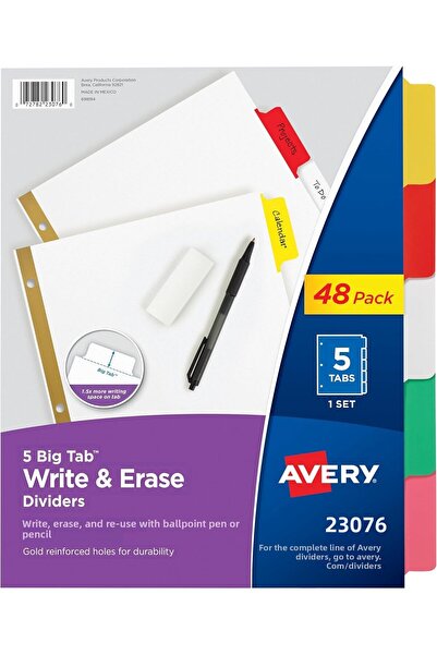 Nacario NrcrioShop 23076 فاصل كبير للتمزيق والمسح، 5 علامات تبويب ملونة، 1 مج...