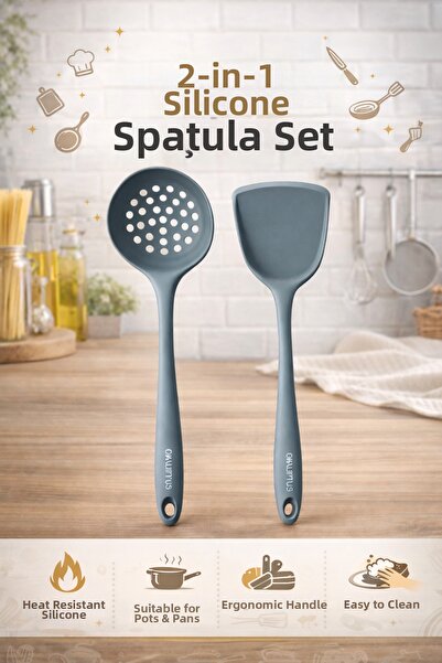 Single (Set of 2) Hard-Tipped Heat-Resistant Colander Spatula Spoon Set, Fire...
