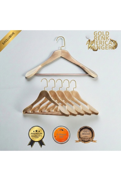 Faravis Atelier مجموعة من 5 شماعات خشبية فاخرة مع خطافات أمريكية فضية وكتف سم...