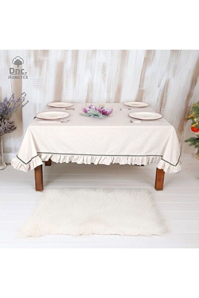 DNC HOMETEX مفرش طاولة من الكتان الخام من السلسلة الخاصة باللون الكريمي