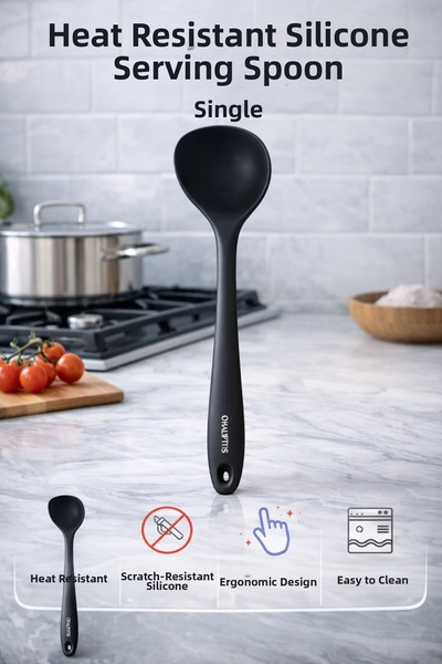 Single ملعقة سيليكون مقاومة للحرارة والحريق وغير لاصقة ذات طرف صلب مقاس 28 سم