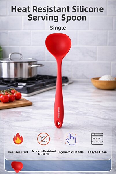 Single Heat Resistant Fireproof Non-Stick Silicone 28 cm Ladle with Hard Tip