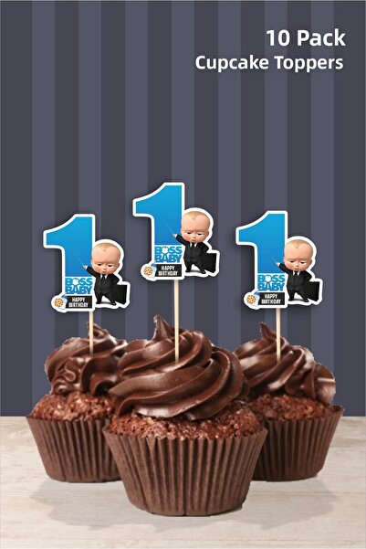 Markasız ucuz Boss Baby Themed 1 Year Old Cupcake Decoration'10Pcs'