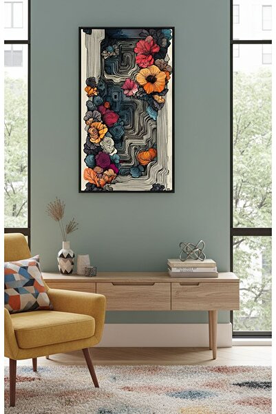 Linacci Single Black Metal Frame Colored Flowers Glass Painting Set