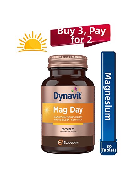 Dynavit أقراص ماغ داي 30 - مغنيسيوم صباحي/نهاري - سترات المغنيسيوم وماليت الم...