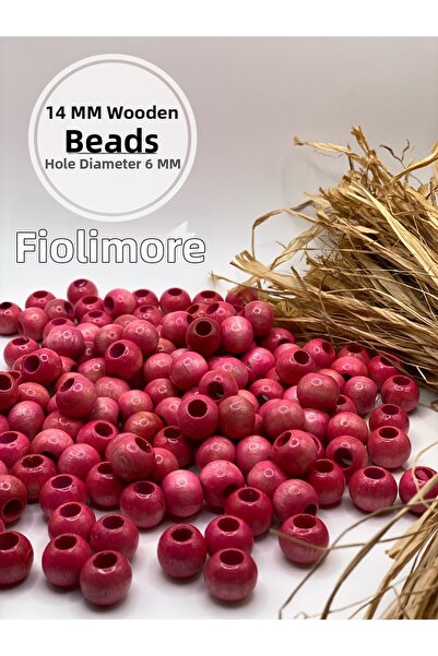 Fiolimore Ροζ ξύλινες χάντρες 14 mm (50 Gr 47 τεμάχια) Φαρδιά διάμετρος τρύπα...