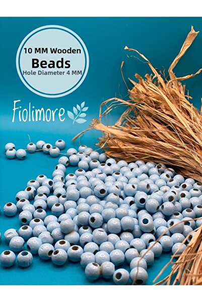Fiolimore 10 мм сини дървени мъниста (50 гр, 135 броя) с широк отвор 4 мм, за...