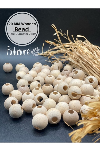 Fiolimore Χάντρες από ακατέργαστο ξύλο 20 mm (50 Gr 23 τεμάχια) Φαρδιά διάμετ...