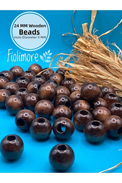 Fiolimore Mărgele din lemn maro de 24 mm (13 bucăți) Mărgele rotunde din lemn...