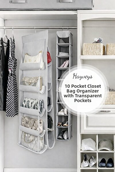 Hayveys Orange 10 Pocket In-Cabinet Bag Organizer - Transparent Pocket E-8