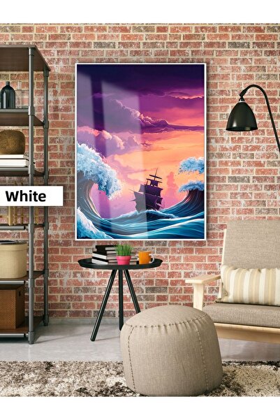 Harika bir ev Hari̇kabi̇rev | Purple Sunset Ship Model | Framed Tempered Glas...