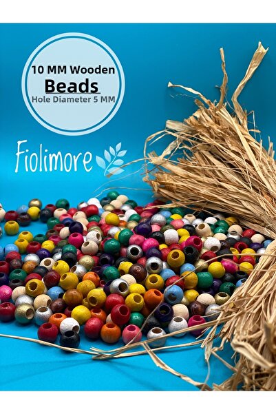 Fiolimore خرز خشبي مختلط الألوان 10 ملم (50 جرام 155 قطعة) قطر الفتحة 5 ملم ف...