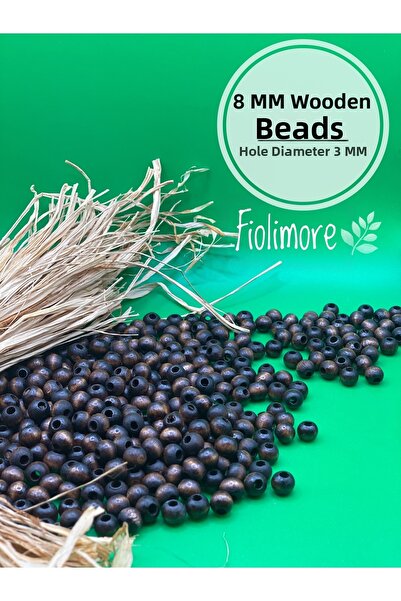 Fiolimore 8 мм кафяви дървени мъниста (175 броя) Диаметър на отвора 3 мм Макр...