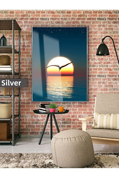 Harika bir ev Hari̇kabi̇rev | Blue Sunset Flying Bird Model | Framed Tempered...
