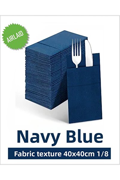 AS7 KAĞITÇILIK Navy Blue Fabric Textured Airlaid Pocket Napkin 40x40 1/8 Pack...