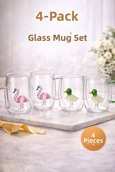 Rosemor 4-Piece Figured Glass Cup 3D Colorful Handled Cup 350ml Cute Cartoons...