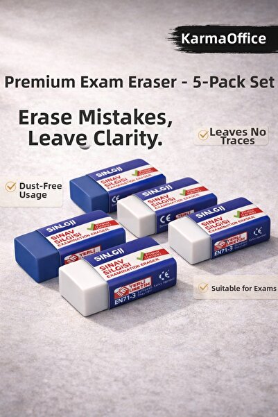 KarmaOfis Premium Exam Eraser Set of 5 – Dust-Free, Non-Marking, Ce Certified