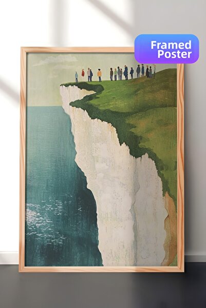 Zestia Tablou de perete cu ramă din lemn, casă de țară albă, peisaj de vară, ...