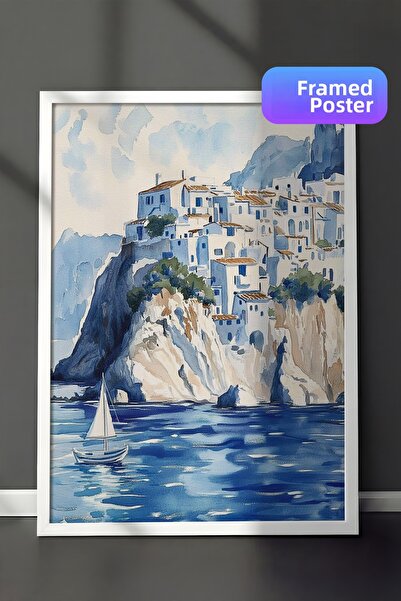 Zestia Pictură de perete înrămată albă cu balene orca, decor pentru camera co...