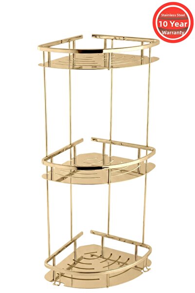 BanyomHome Gold Stainless Brass 3-Piece Marine Shampoo Dispenser Bathroom Shelf