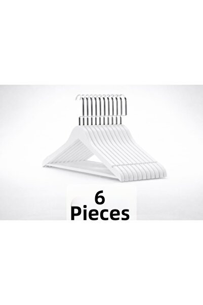ÖZKAHRA TEKSTİL Ξύλινες κρεμάστρες ρούχων Σετ 6 τεμαχίων με λευκούς ασημένιου...