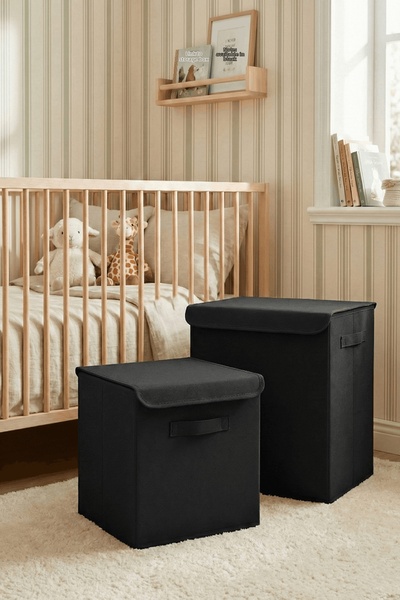 PH Prendi Home 2-Piece Large Size Set Large Black Box and Black Storage Box O...