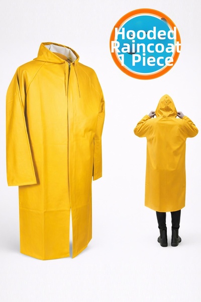 NZB Fisherman Sailor Raincoat Overcoat Hooded One-Piece Thick Yellow Color Si...