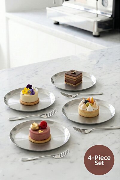 Vienev Set of 4 Silver Color Plates - Snack and Fruit Presentation Plates