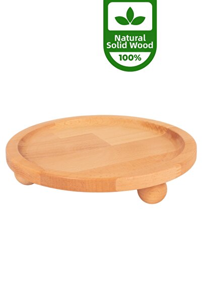 WOODHAUS Natural Wooden Round Presentation Tray 24 cm – Standing Serving & Ta...
