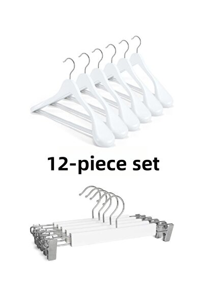 808 Studio مجموعة من 12 علاقة ملابس خشبية بيضاء - مجموعة علاقات للسترات - مجم...