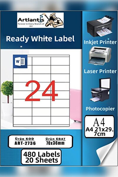 Artlantis Etichetă A4 gata tipărită 70x36 mm 20 coli 1 pachet cu 24 de bucăți...