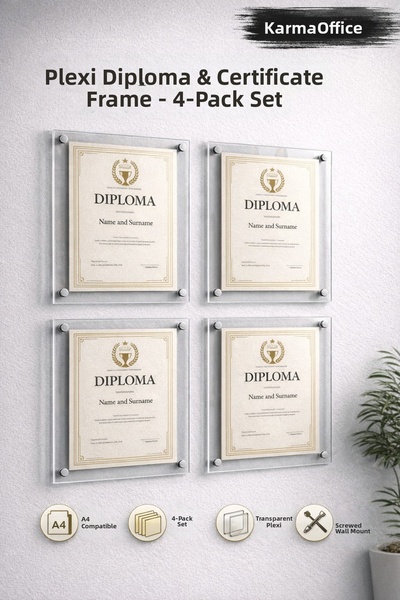 KarmaOfis Plexiglass Diploma Certificate Frame A4 Compatible Wall Type Screw ...