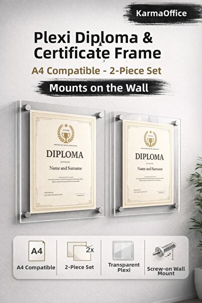 KarmaOfis Plexiglass Diploma Certificate Frame A4 Compatible Wall Type Screw ...