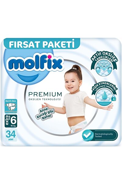 Molfix حفاضات أطفال فاخرة مقاس 6 (15+كجم) كبيرة جدًا 34 قطعة فرسات بي كيه
