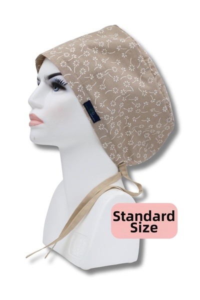 doktorbonem Standard Size Beige Nazlı Çiçekler Surgical Cap Doctor Nurse Heal...