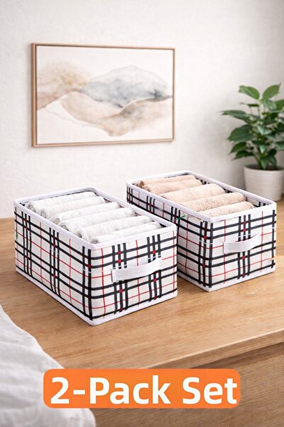 Bonny Home Ordena 2-Piece Plaid Closet Organizer, Foldable Organizer, Shelf O...