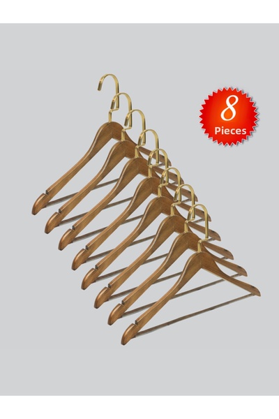 NYN شماعات ملابس خشبية M001-BARLI (GOLD KANCA LAMA) للقمصان والسراويل 8 قطع